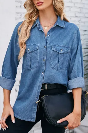 2024 SPRING NEW DENIM SHIRT TOPS_CWTSTL1063 Self Fabric Tie Durable Color Retention