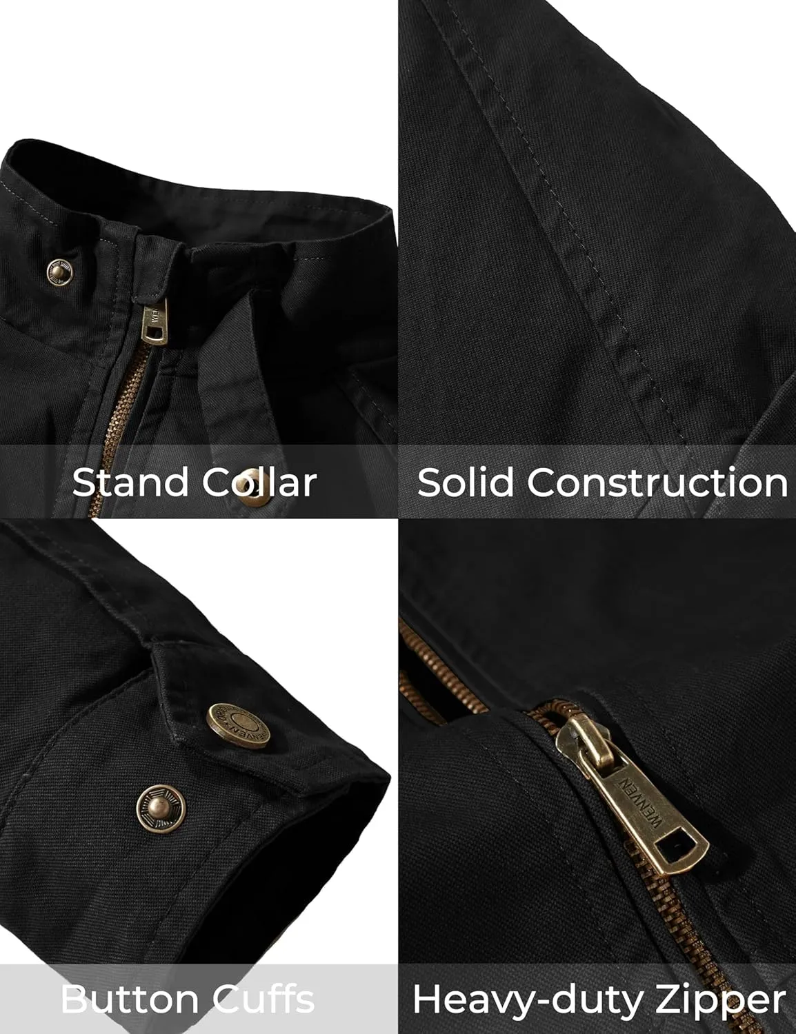 WenVen Men's Casual Canvas Cotton Military Jacket Lightweight Zip Up Outwear
