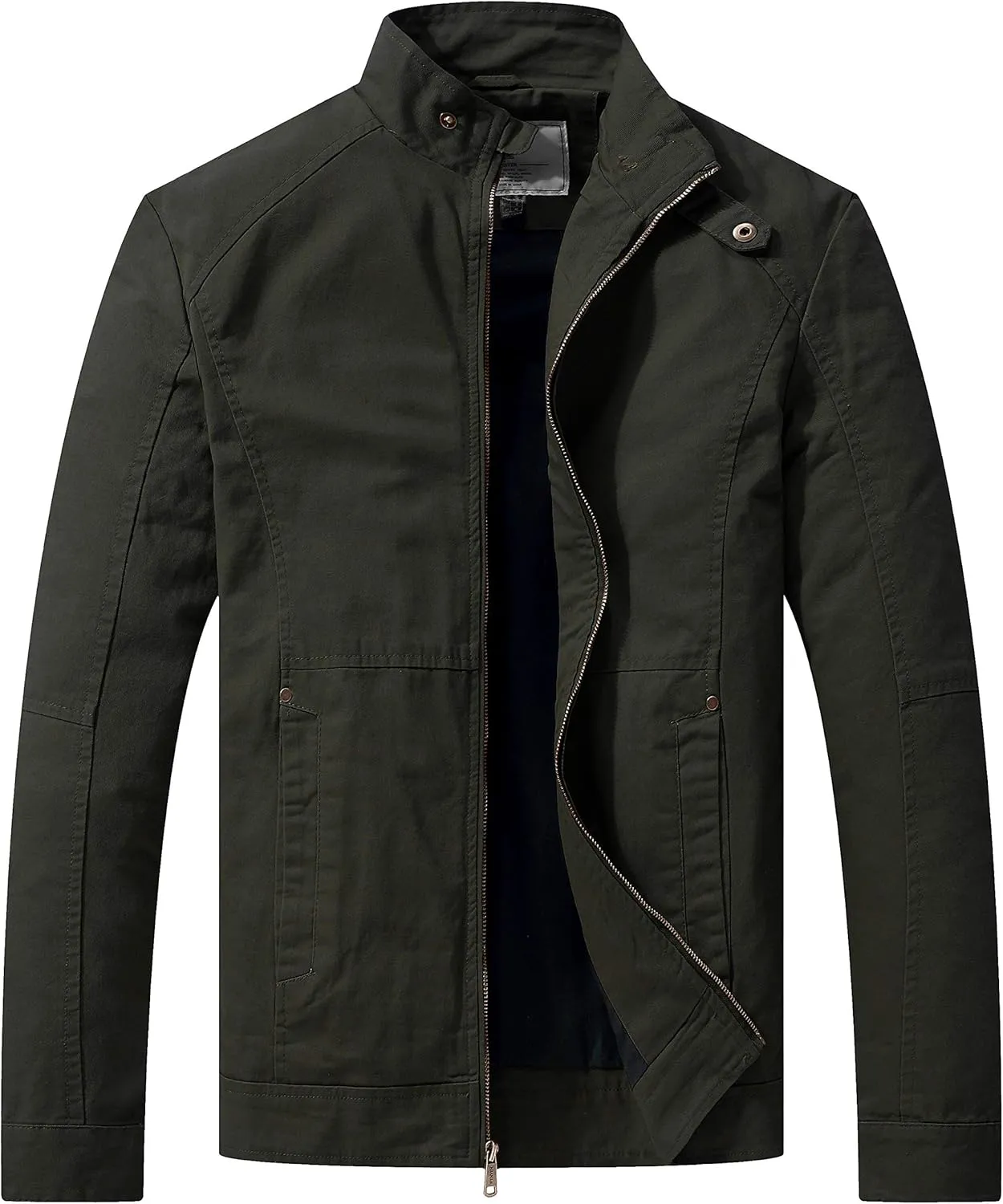 WenVen Men's Casual Canvas Cotton Military Jacket Lightweight Zip Up Outwear