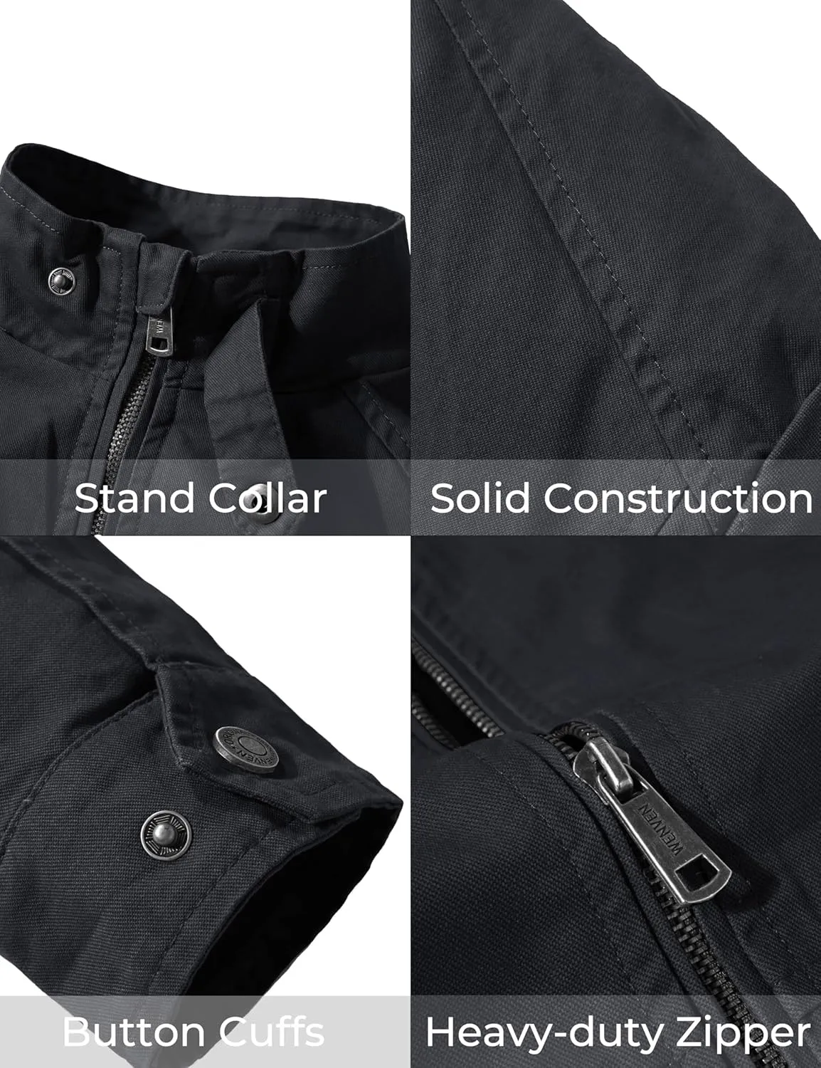 WenVen Men's Casual Canvas Cotton Military Jacket Lightweight Zip Up Outwear