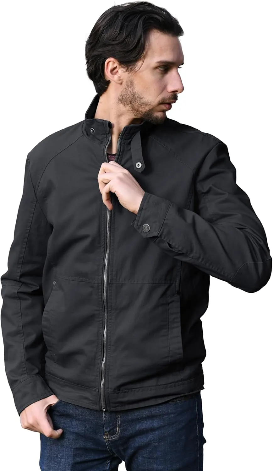 WenVen Men's Casual Canvas Cotton Military Jacket Lightweight Zip Up Outwear