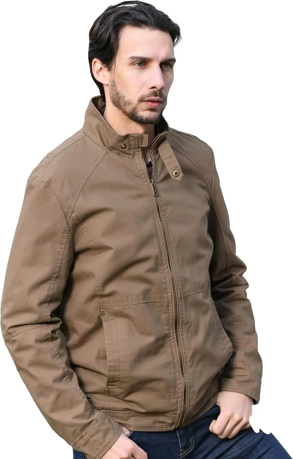 WenVen Men's Casual Canvas Cotton Military Jacket Lightweight Zip Up Outwear