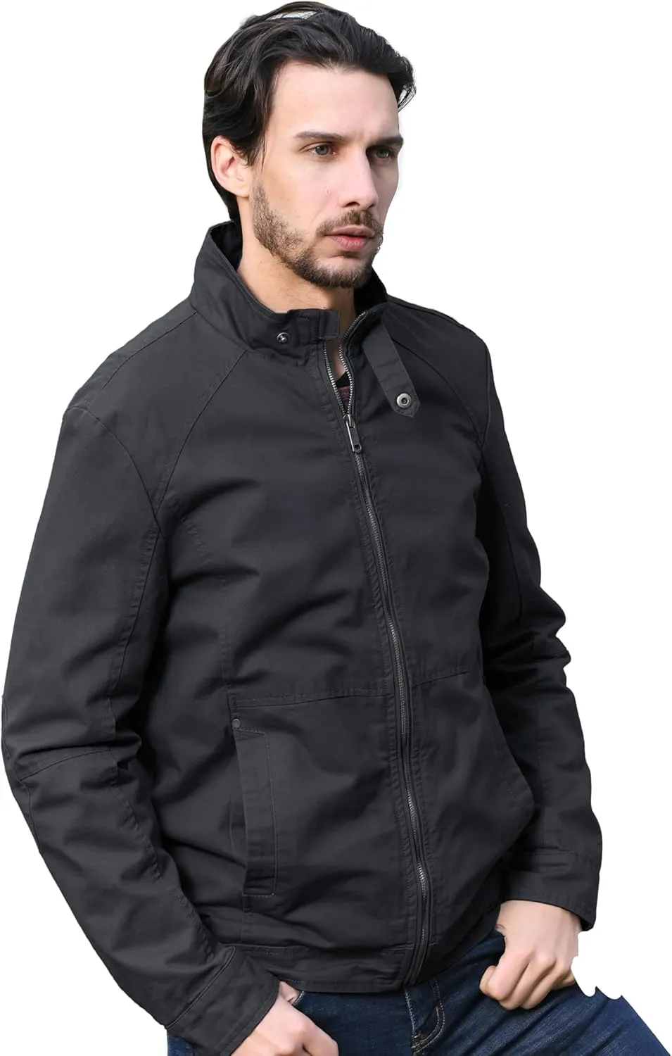 WenVen Men's Casual Canvas Cotton Military Jacket Lightweight Zip Up Outwear