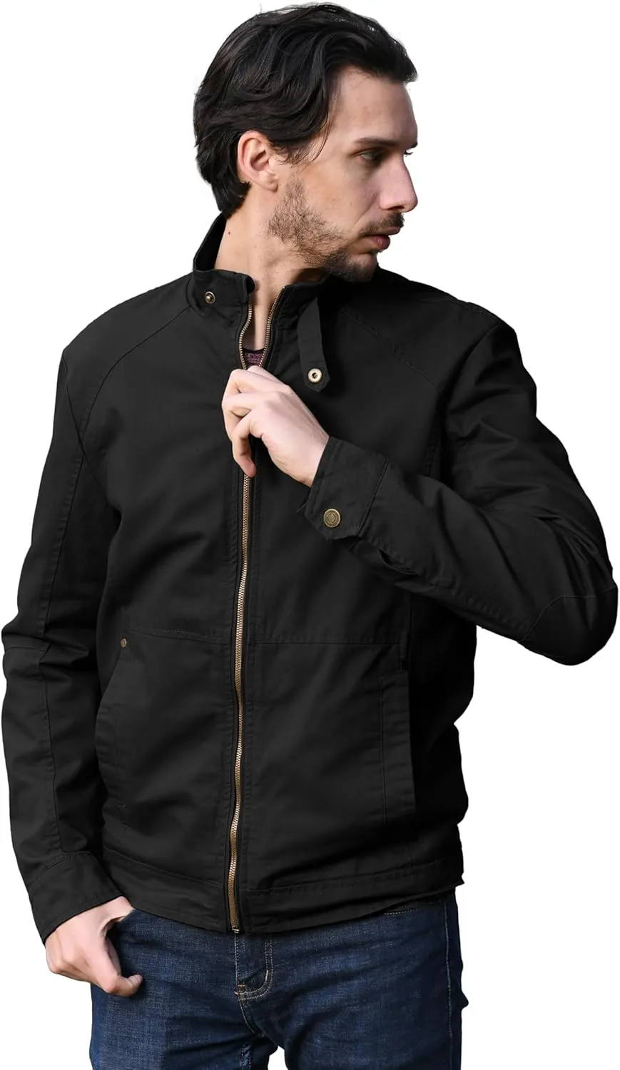WenVen Men's Casual Canvas Cotton Military Jacket Lightweight Zip Up Outwear