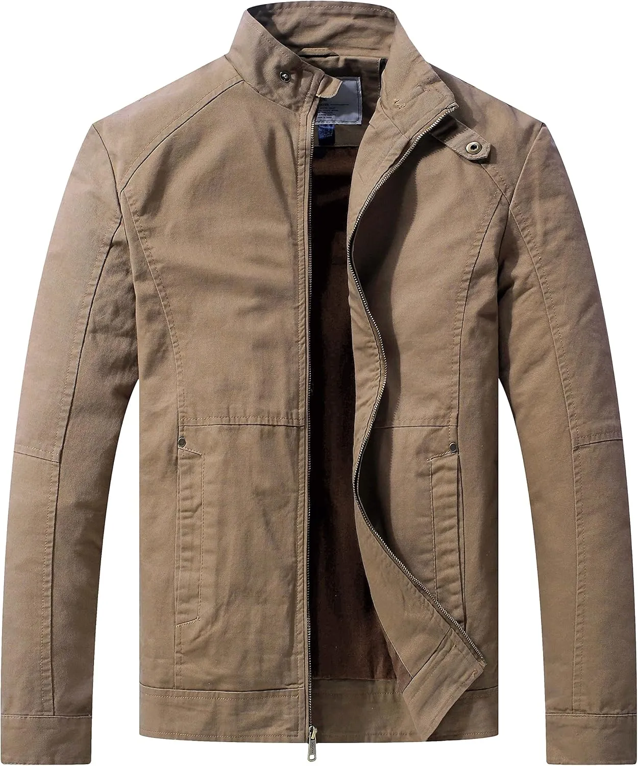 WenVen Men's Casual Canvas Cotton Military Jacket Lightweight Zip Up Outwear