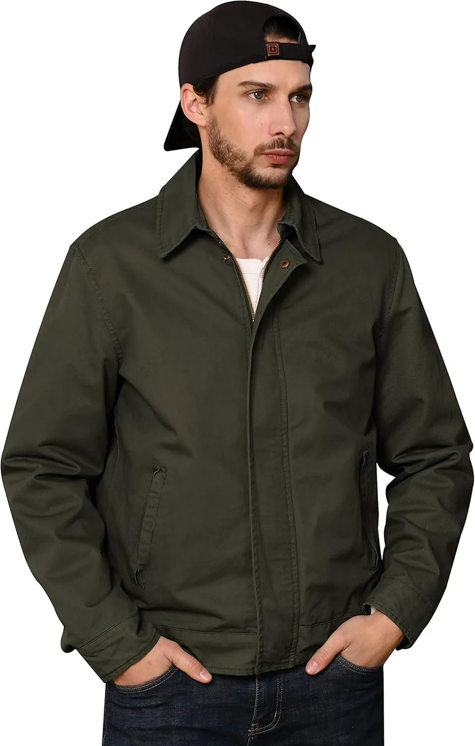 WenVen Men's Lightweight Military Cotton Jacket Casual Spring Lapel Work Coat