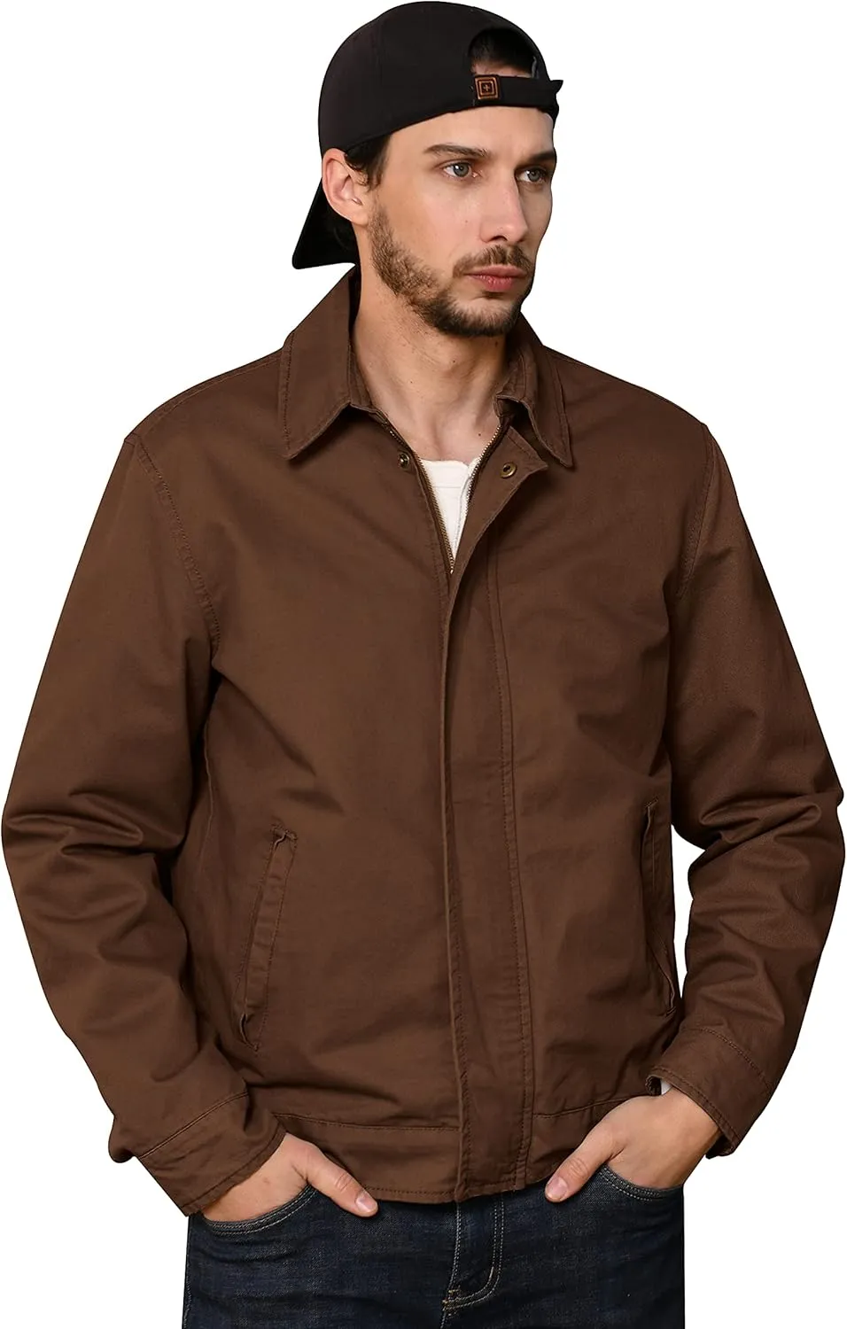 WenVen Men's Lightweight Military Cotton Jacket Casual Spring Lapel Work Coat