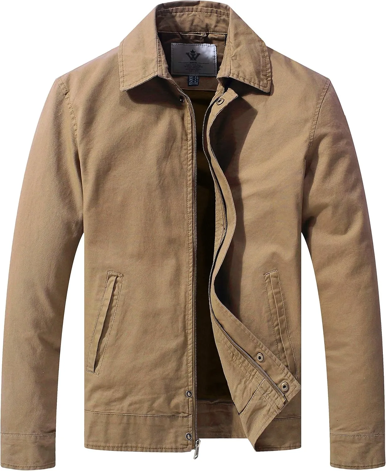 WenVen Men's Lightweight Military Cotton Jacket Casual Spring Lapel Work Coat