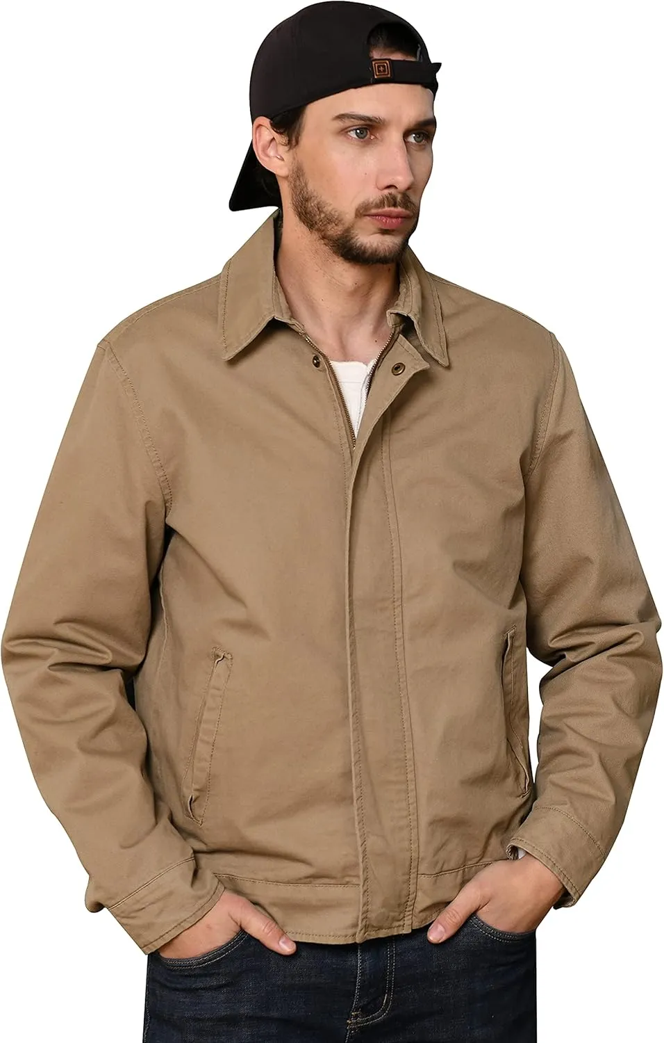 WenVen Men's Lightweight Military Cotton Jacket Casual Spring Lapel Work Coat