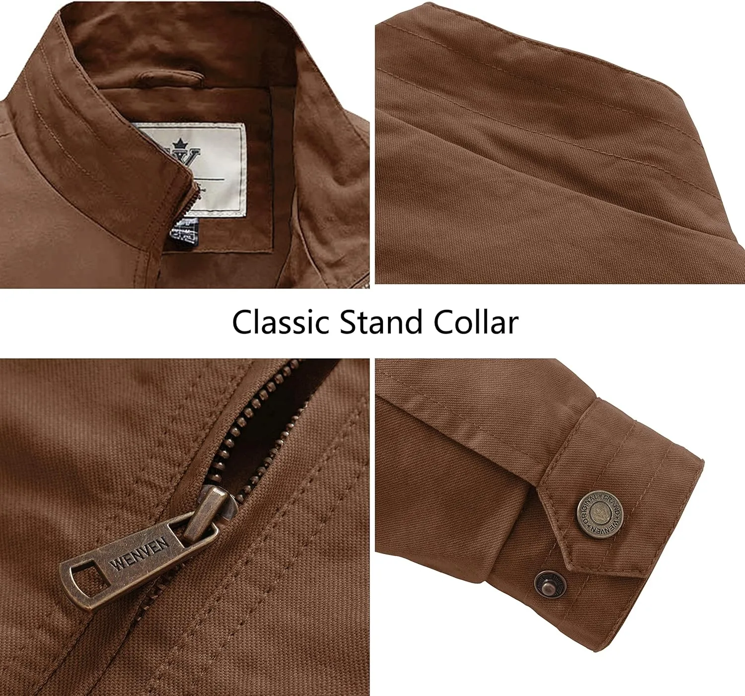 WenVen Men's Spring Canvas Military Style Jacket Casual Lightweight Cotton Coat