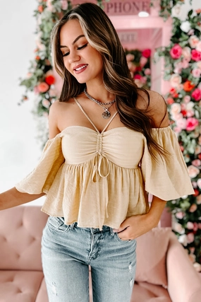 When Love Comes Along Ruched Puff Sleeve Top (Yellow) Adjustable Cuff