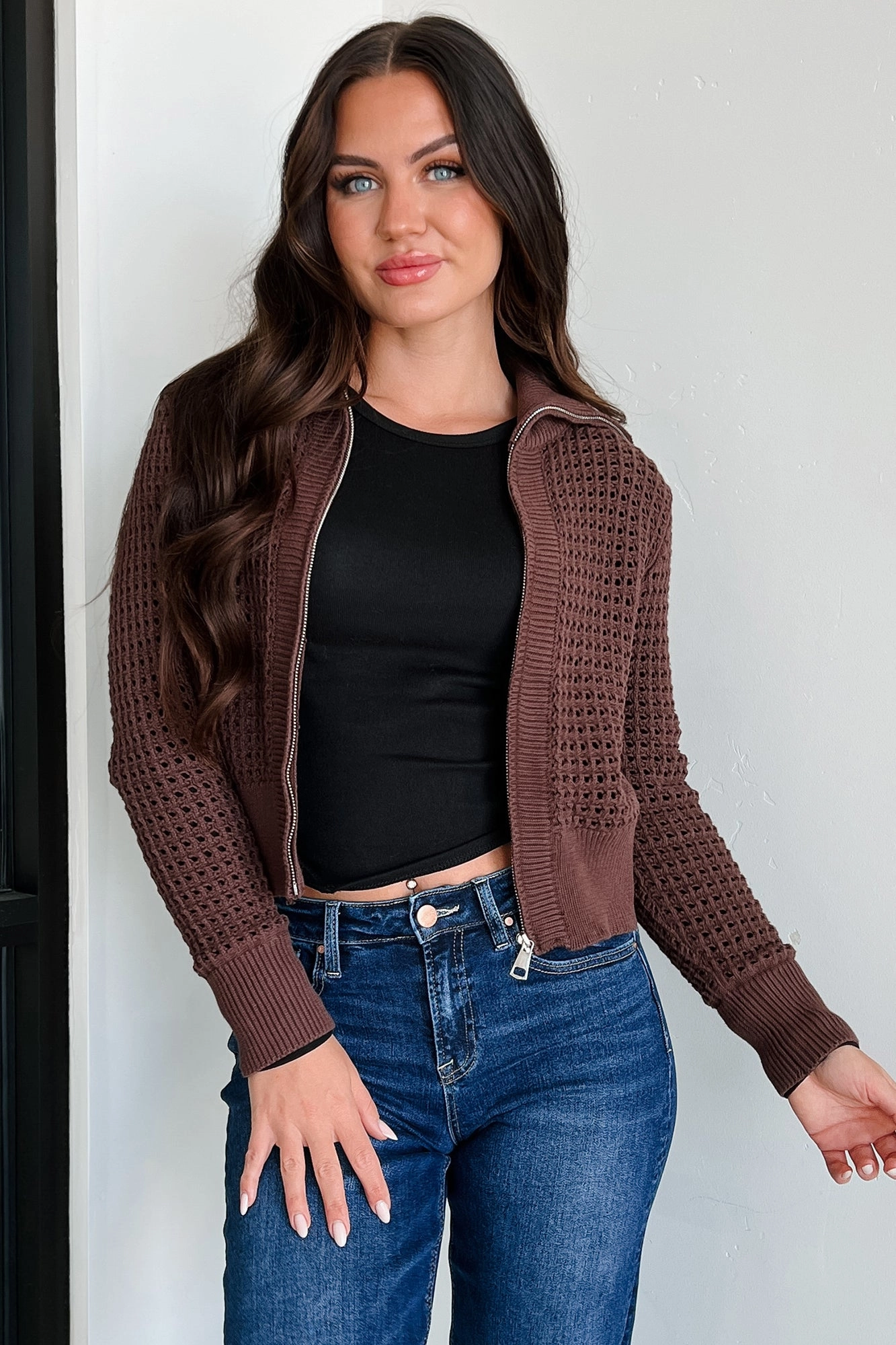 Whispered Words Zip-Up Sweater Jacket (Chocolate) chefs