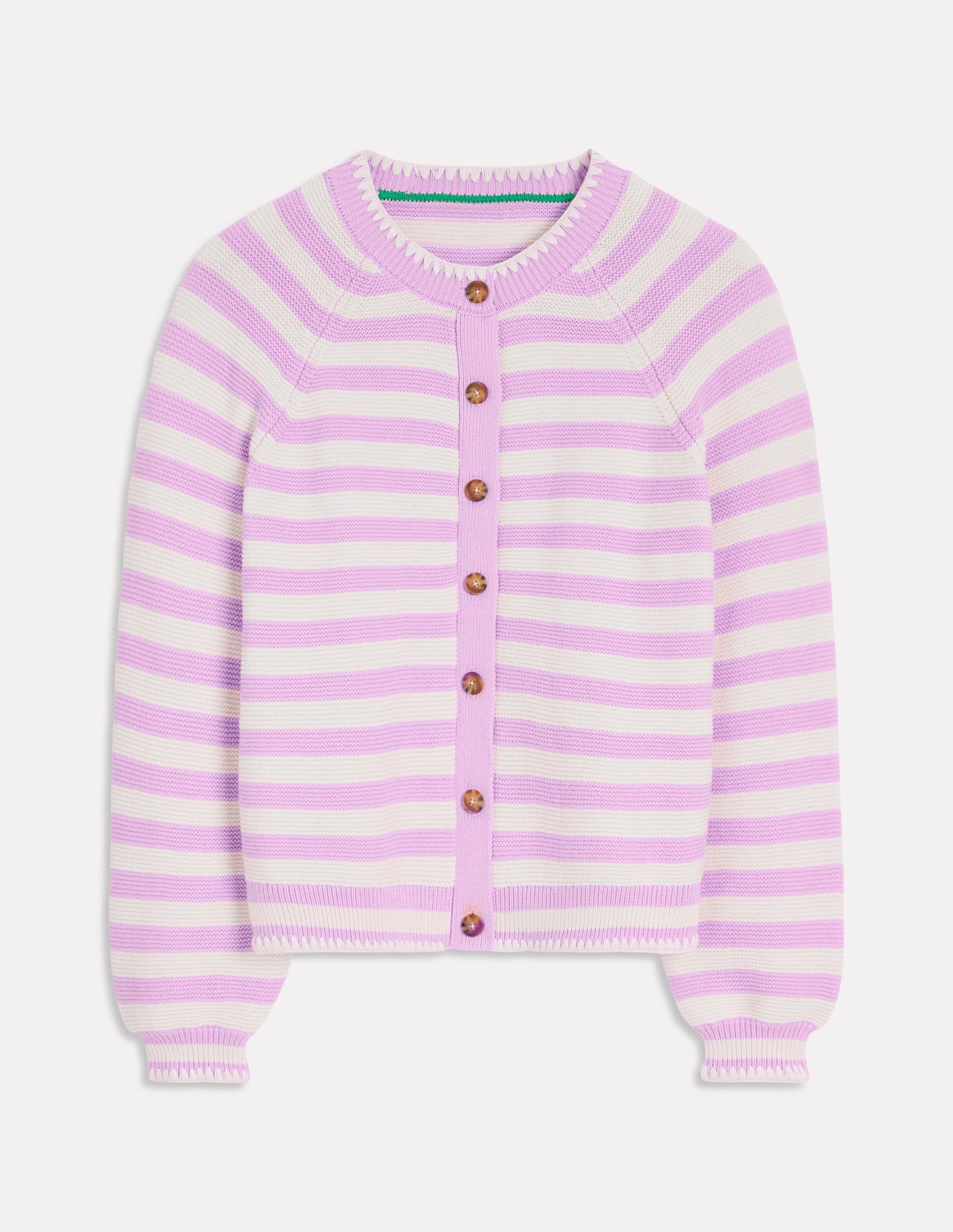 MicrofiberBlend Texture Daily Warmth Lena Stitch Detail Cardigan-Soft Lavender and Ivory Stripe