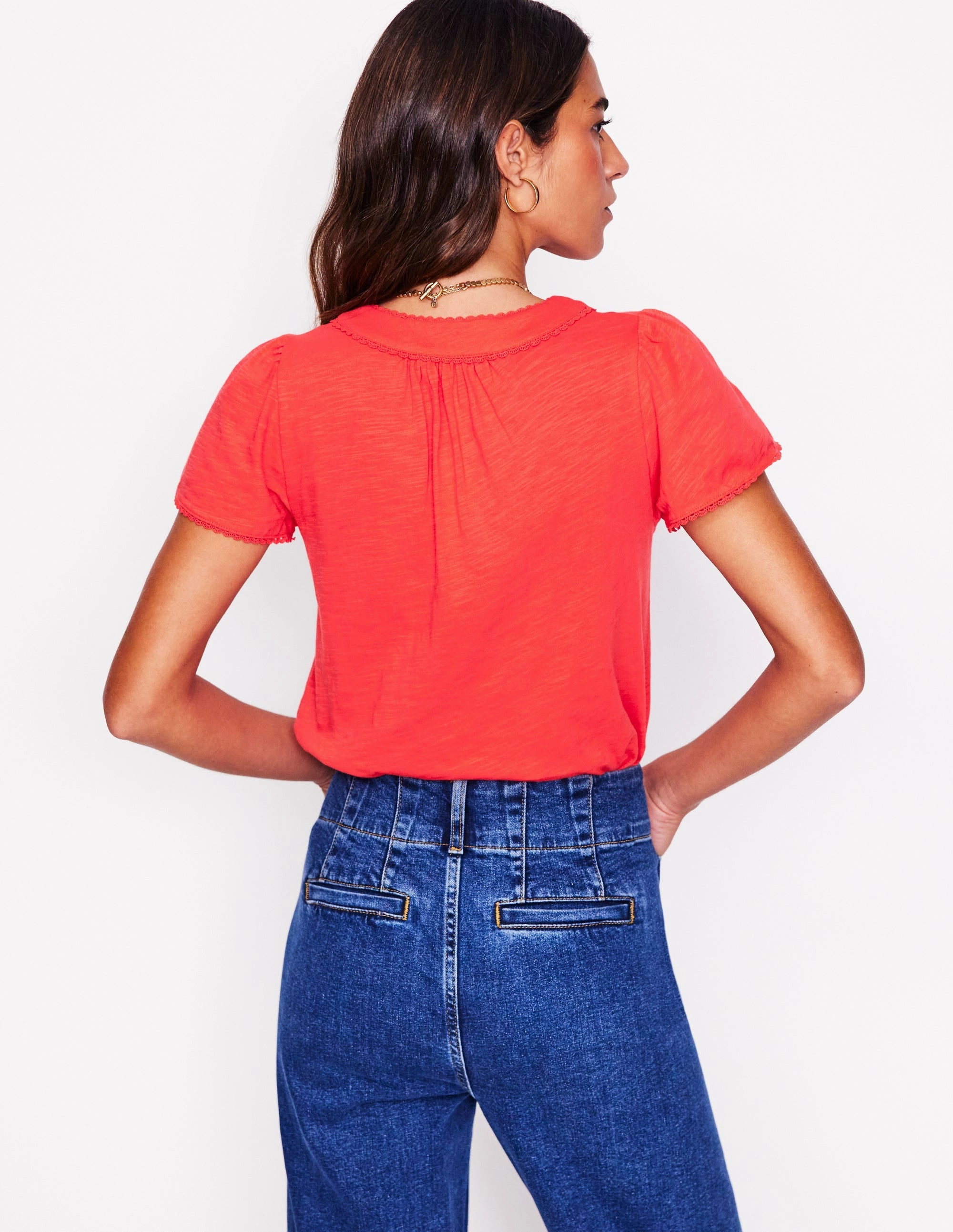 Ava Short Sleeve Top-Jam Red Sustainable Manufacturing Process Reinforced Shoulders