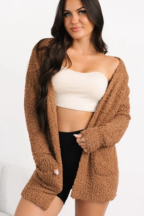 Cloud Cocoon Zenana Popcorn Knit Cardigan (Deep Camel) Non Chafe Armholes Odor Resistant Treatment