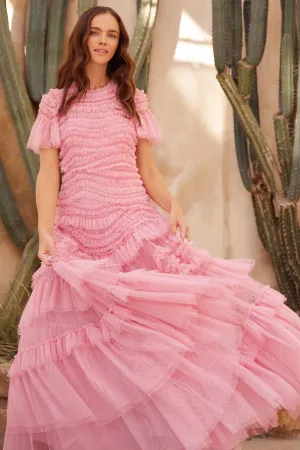 Summer-Season Wild Rose Short Sleeve Gown