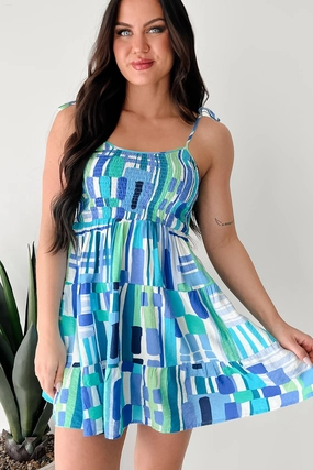 Sleek and Simple Wild Wishes Sleeveless Abstract Mini Dress (Blue/Multi)