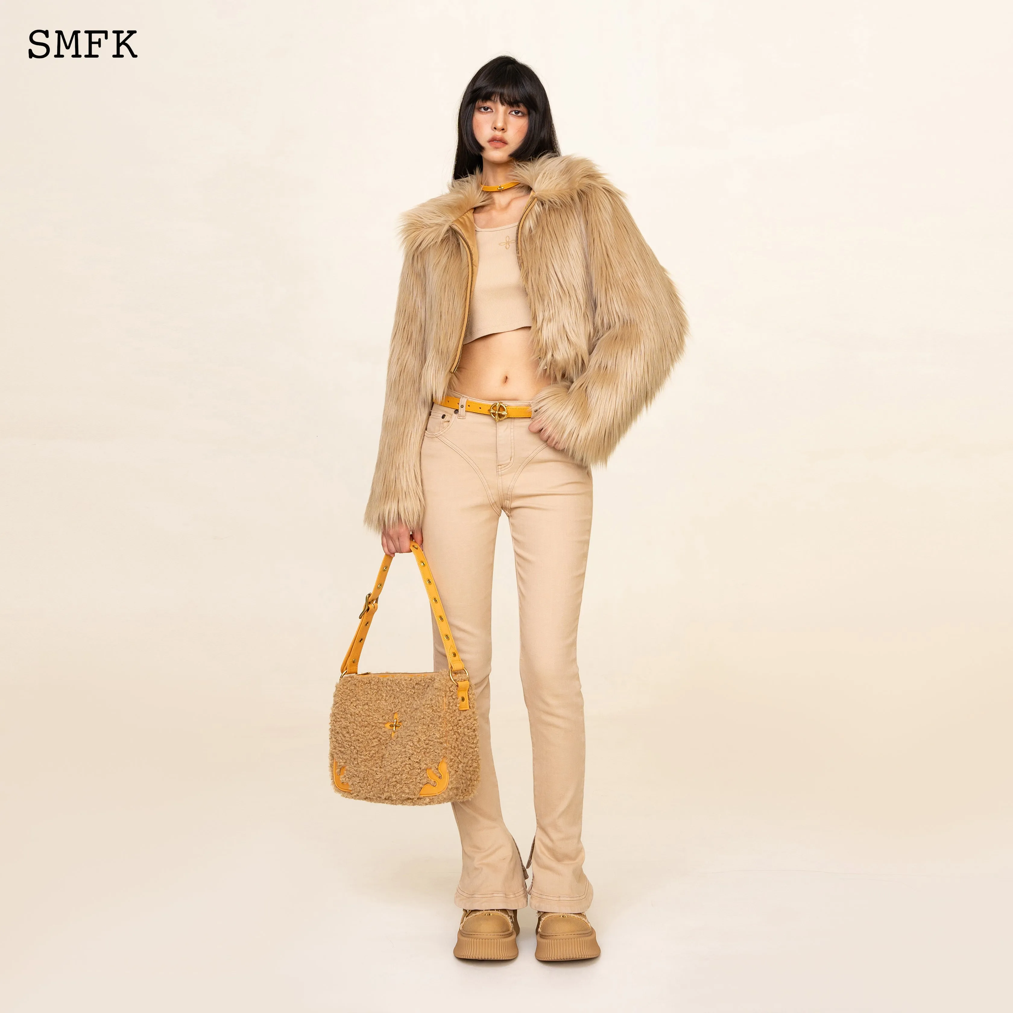 WildWorld Faux Fur Short Jacket In Wheat
