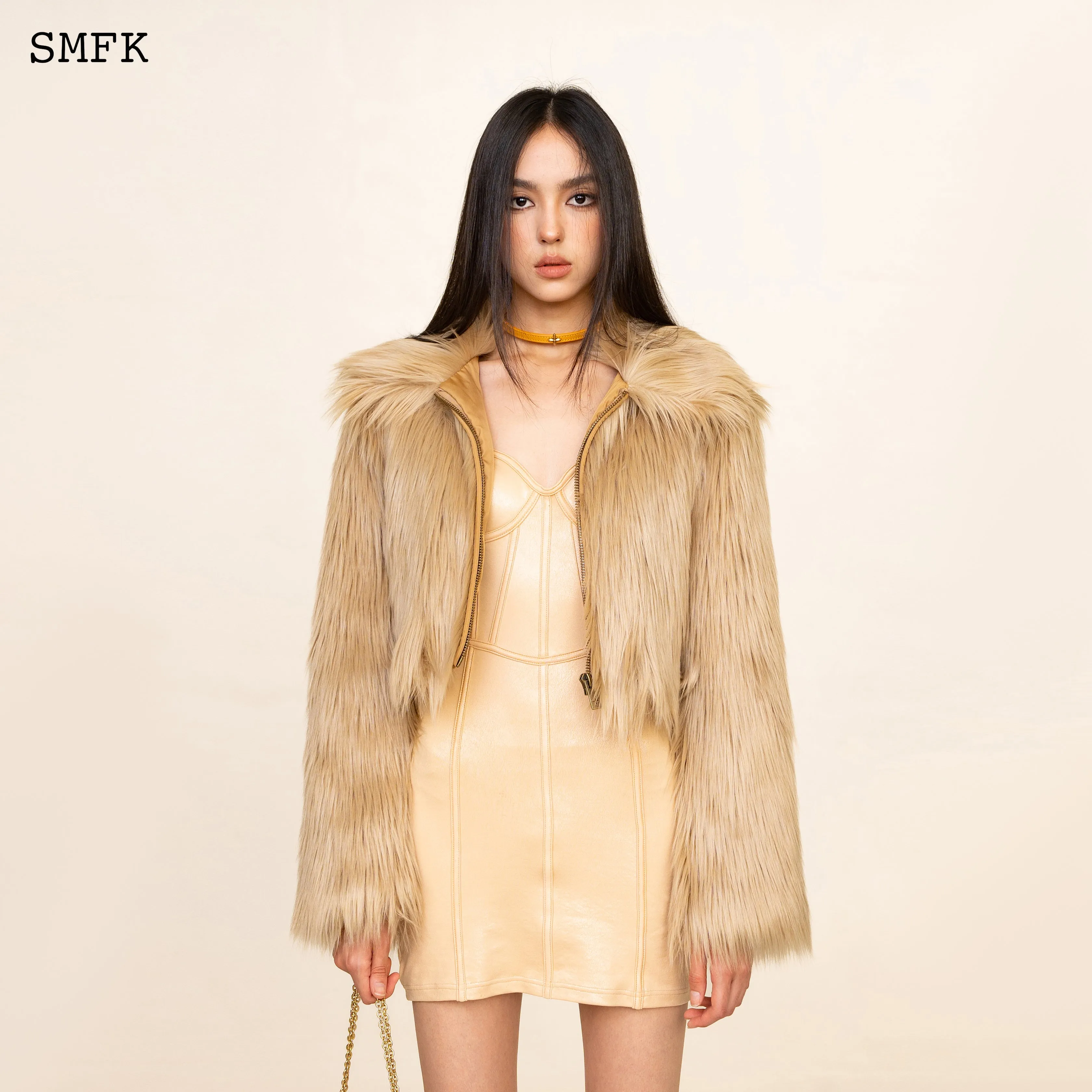 WildWorld Faux Fur Short Jacket In Wheat