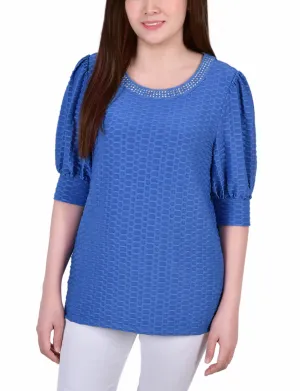 Reflective Safety Accents Short Puff Sleeve Honeycomb Top