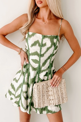 soft elegance Wind In My Sails Abstract Sleeveless Mini Dress (Olive)