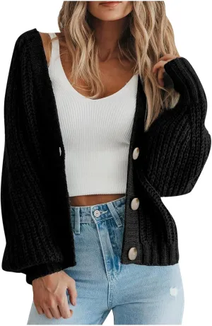 Winter Coats For Women Dressy Casual Open Front Button Down Outerwear Fashion Lightweight Chunky Knit Cropped Cardigans