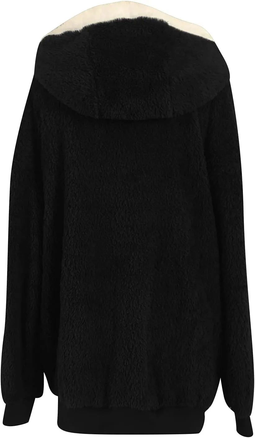 Winter Coats for Women Plus Size Fuzzy Fleece Jacket Hooded Fluffy Sherpa Hoodie Shaggy Warm Cardigan Coat Outerwear