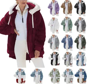 Winter Coats for Women Plus Size Fuzzy Fleece Jacket Hooded Fluffy Sherpa Hoodie Shaggy Warm Cardigan Coat Outerwear