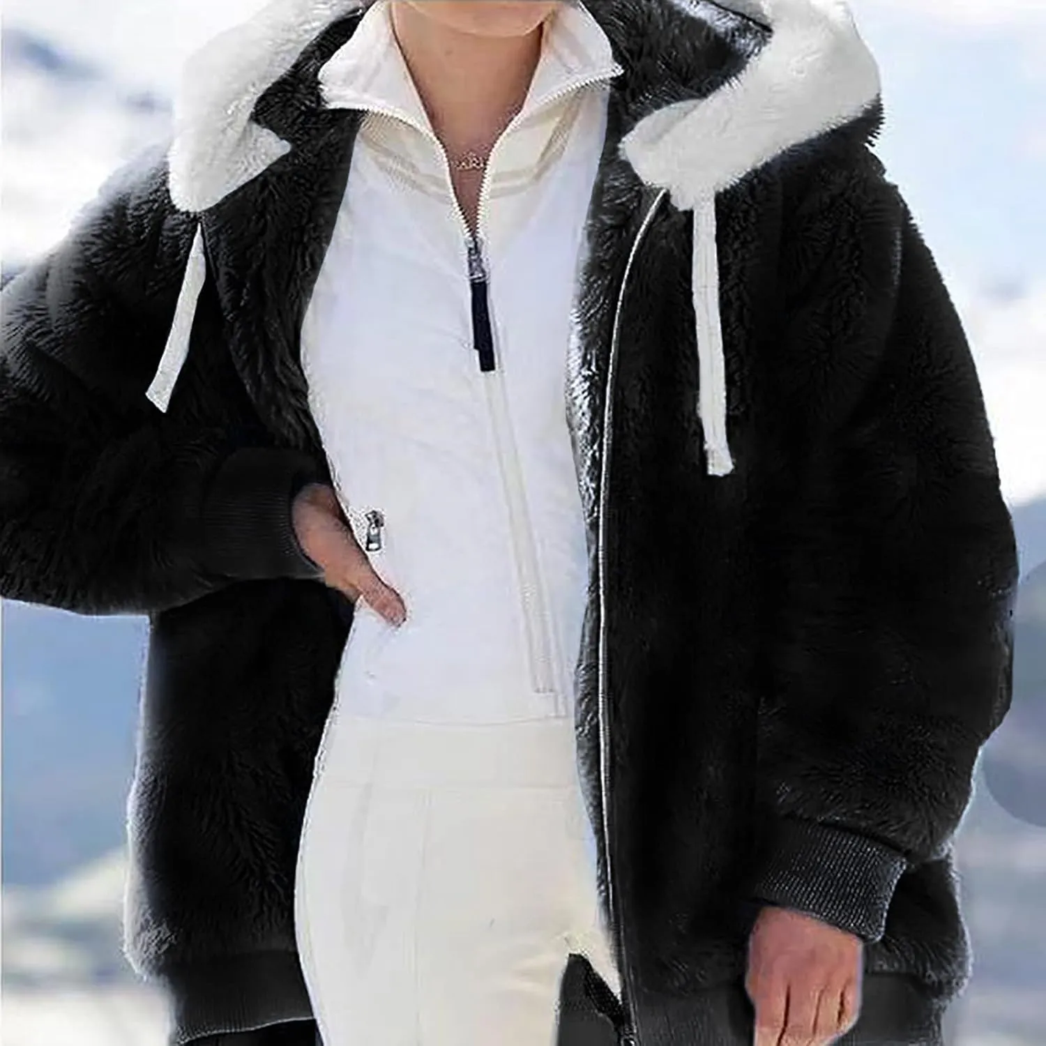 Winter Coats for Women Plus Size Fuzzy Fleece Jacket Hooded Fluffy Sherpa Hoodie Shaggy Warm Cardigan Coat Outerwear