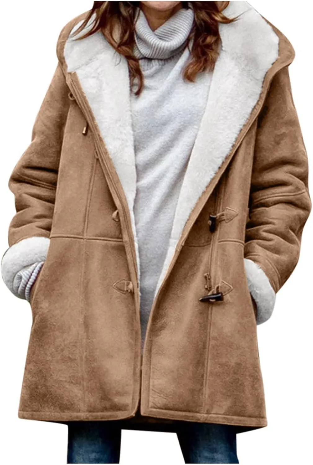 Winter Coats for Women Thick Warm Fleece Lined Waterproof Rain Coats Zip Up Hooded Outdoor Thick Jacket with Pockets
