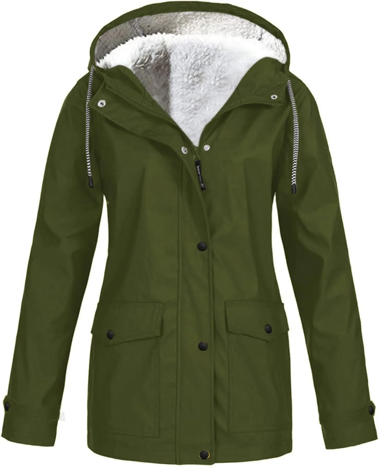 Winter Coats for Women Thick Warm Fleece Lined Waterproof Rain Coats Zip Up Hooded Outdoor Thick Jacket with Pockets