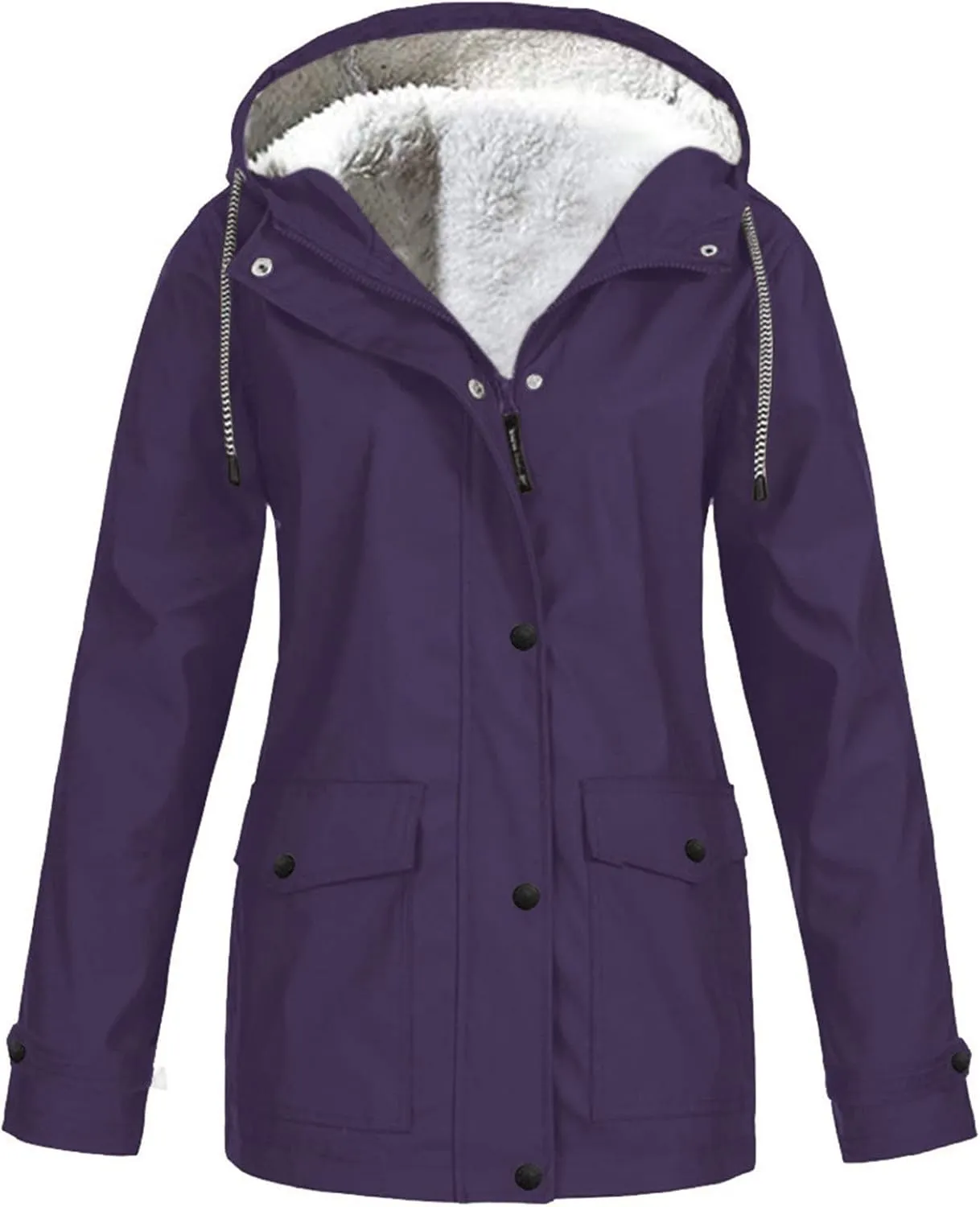 Winter Coats for Women Thick Warm Fleece Lined Waterproof Rain Coats Zip Up Hooded Outdoor Thick Jacket with Pockets