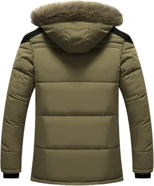 Winter Jacket Men Faux Fur Hooded Jacket Sherpa Lined Warm Coat Puffer Padded Jacket Zipper Outdoor Outwear Thicken