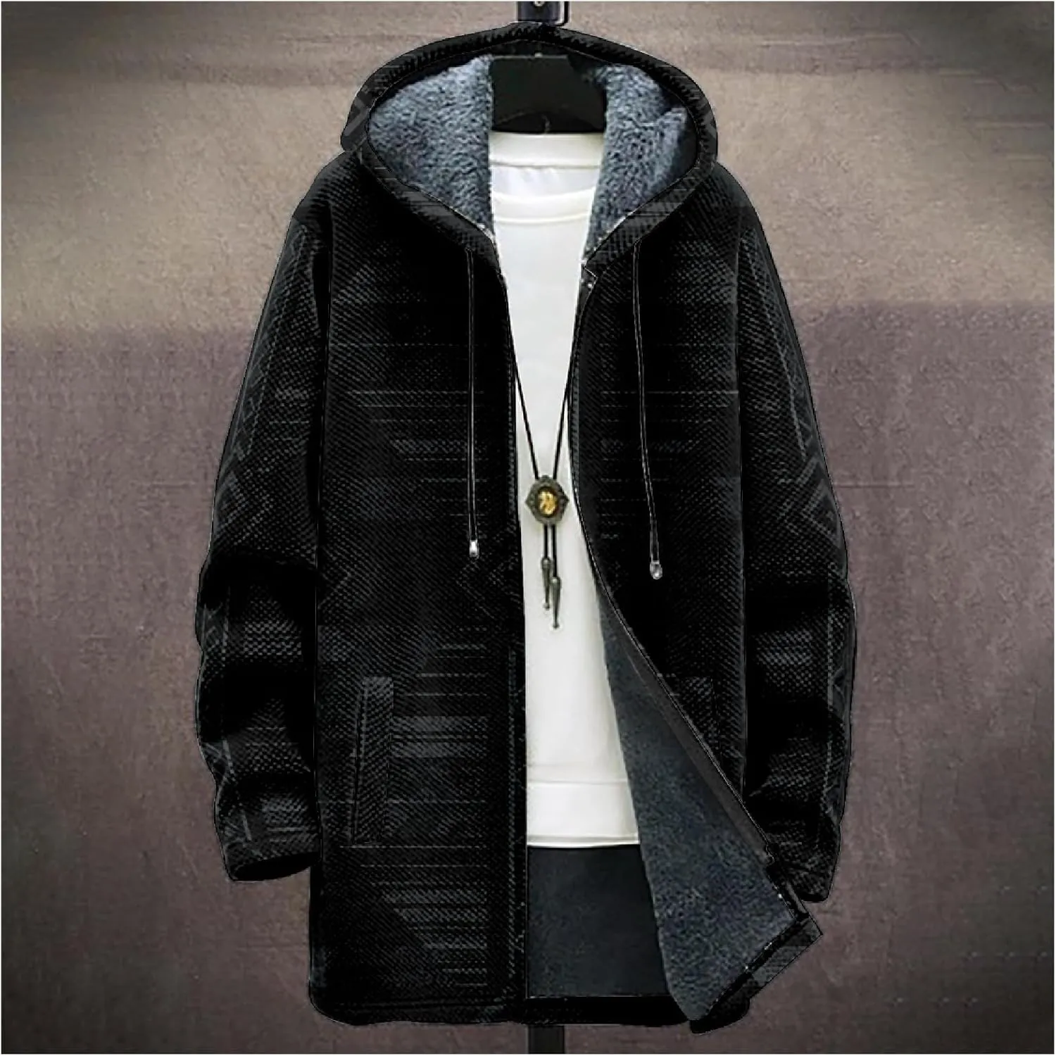 Winter Jackets for Men Thickened Hoodies Long Sleeve Prints Fashion Zip Up Vintage Long Cotton Coats