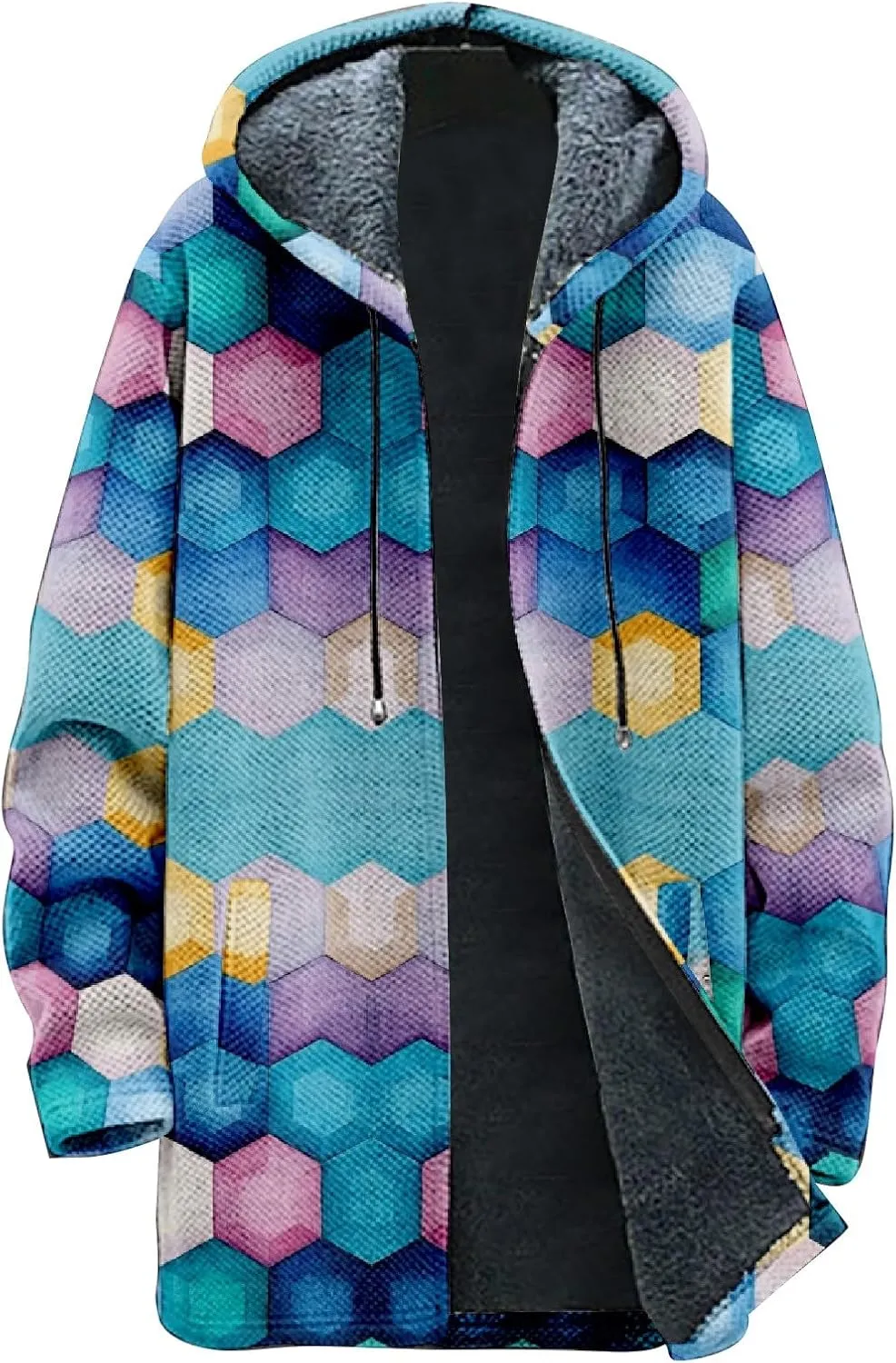 Winter Jackets for Men Thickened Hoodies Long Sleeve Prints Fashion Zip Up Vintage Long Cotton Coats