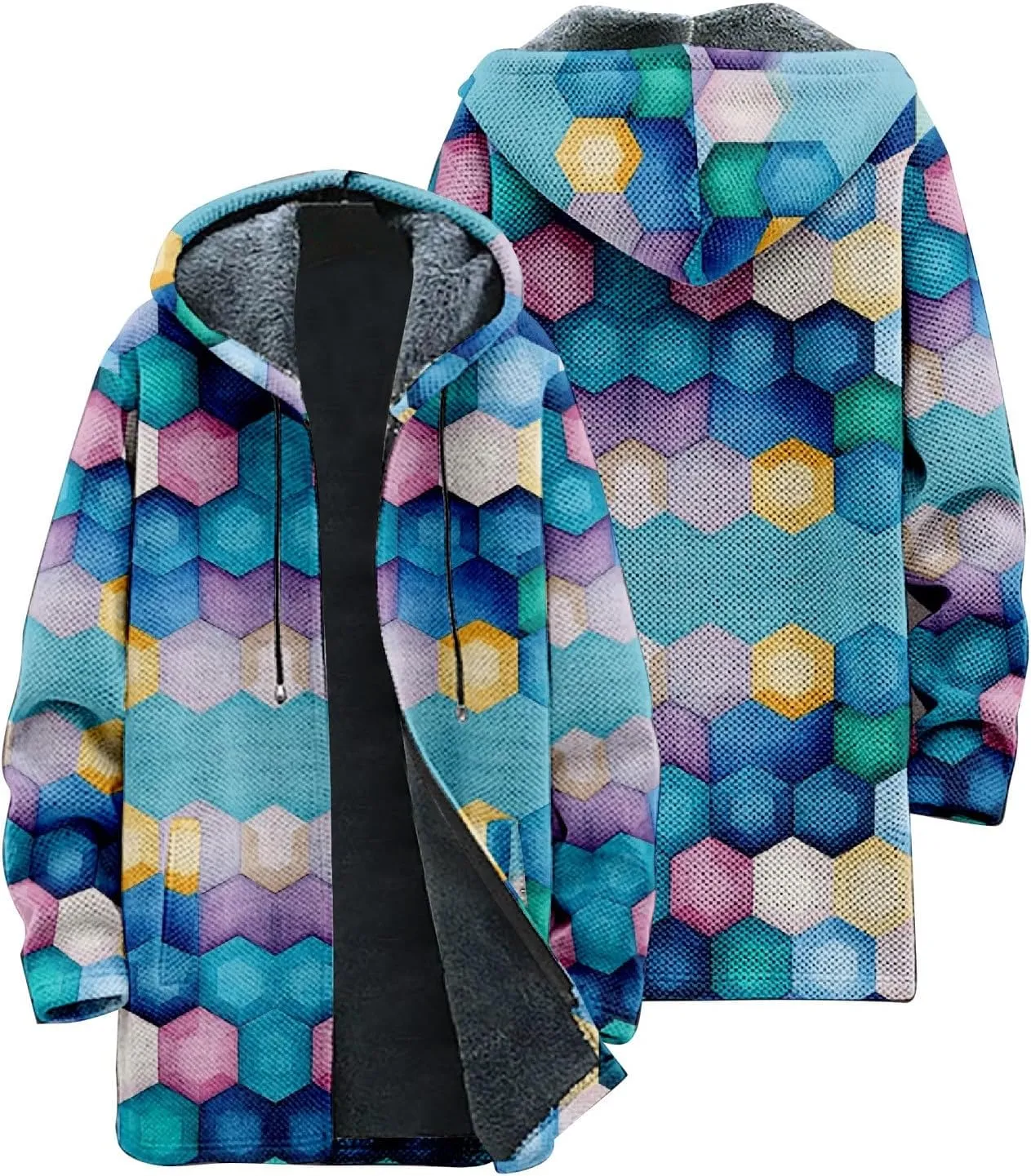 Winter Jackets for Men Thickened Hoodies Long Sleeve Prints Fashion Zip Up Vintage Long Cotton Coats
