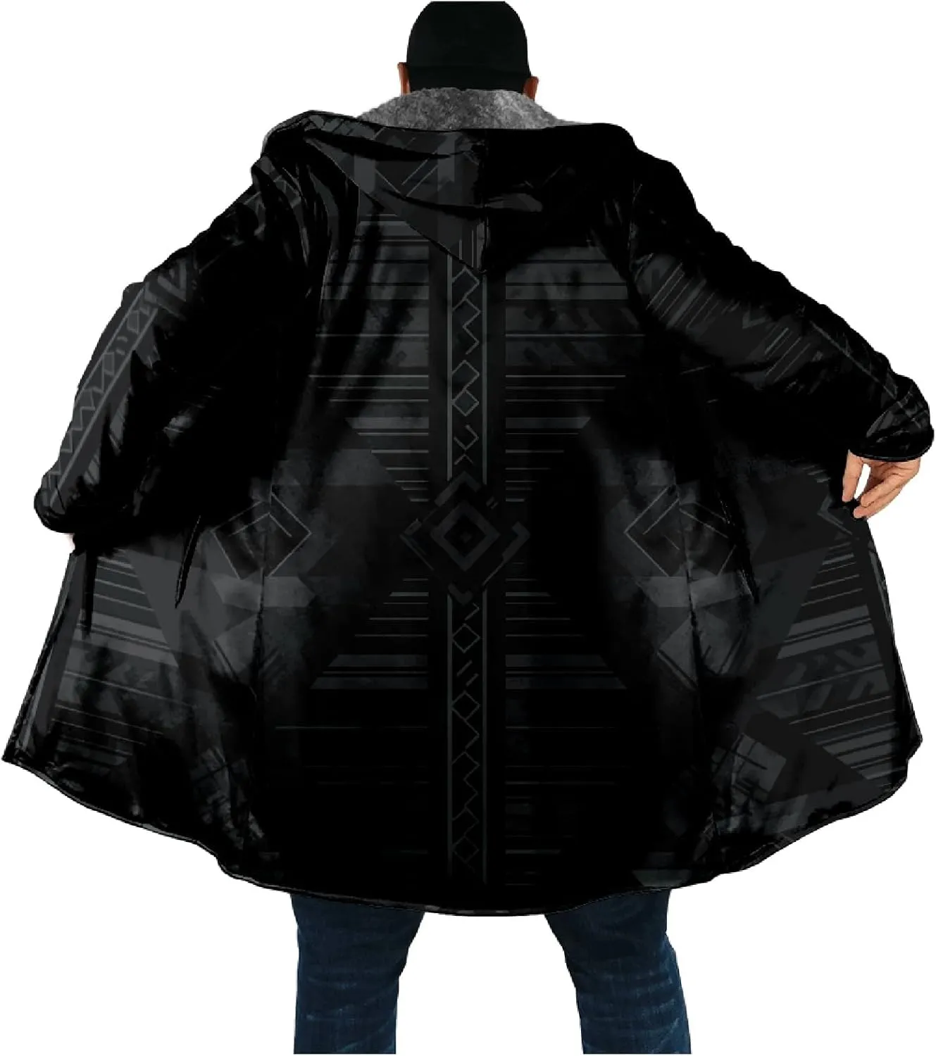 Winter Jackets for Men Thickened Hoodies Long Sleeve Prints Fashion Zip Up Vintage Long Cotton Coats