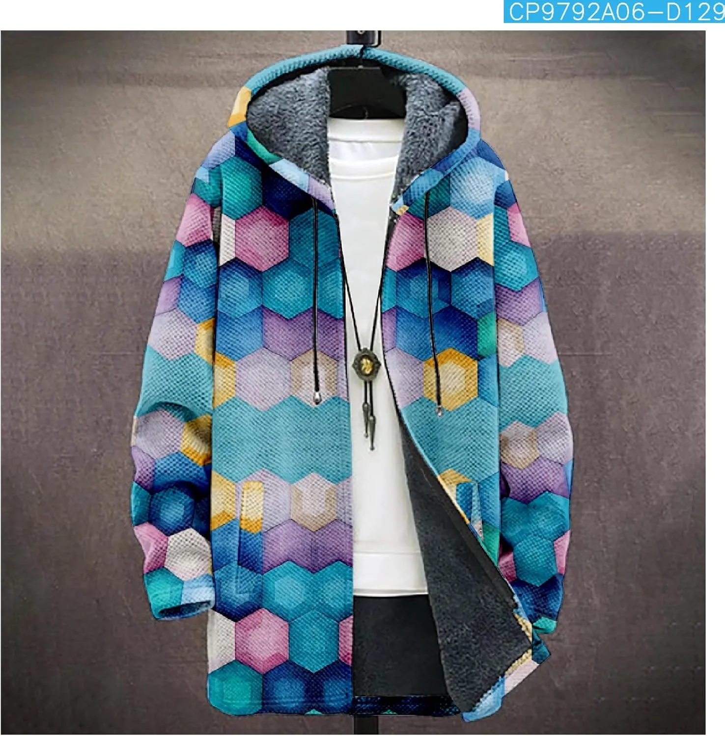 Winter Jackets for Men Thickened Hoodies Long Sleeve Prints Fashion Zip Up Vintage Long Cotton Coats