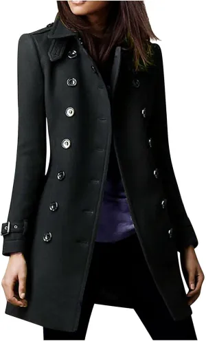 Winter Trench Coats for Women Wool Blend Pea Coat Long Jackets Double Breasted Overcoats Trendy Warm Outerwear