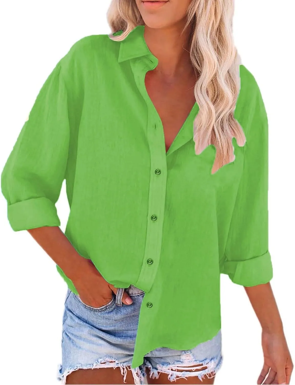 Women Button Down Shirts Linen Shirts for Women with Pockets Long Sleeve Button lounge Baggy Color 2024 Summer
