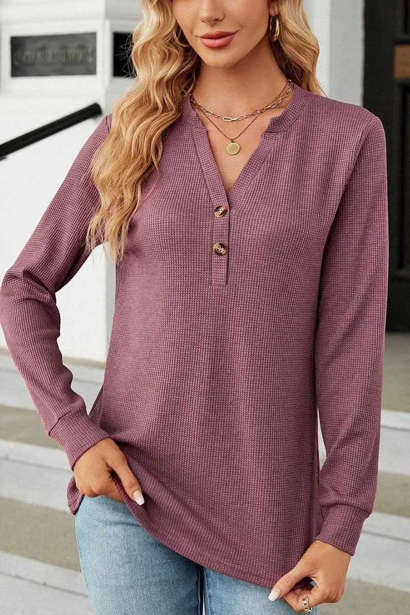 Anti Pilling Fabric WOMEN BUTTON NECK KNITTED DAILY TOP