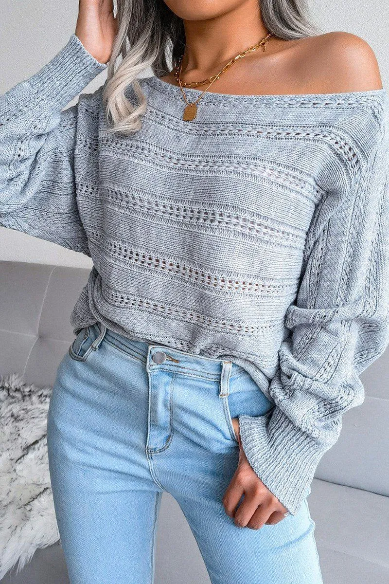 WOMEN CABLE KNIT BOAT NECK OVERSIZED SWEATER HypoallergenicFabric Versatile Base Layer