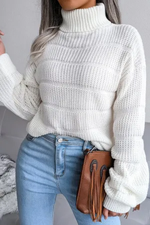 Breathable Knit Fabric WOMEN CABLE KNITTED TURTLE NECK LOOSE FIT SWEATER