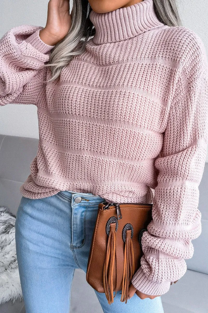 MultiPocket WOMEN CABLE KNITTED TURTLE NECK LOOSE FIT SWEATER