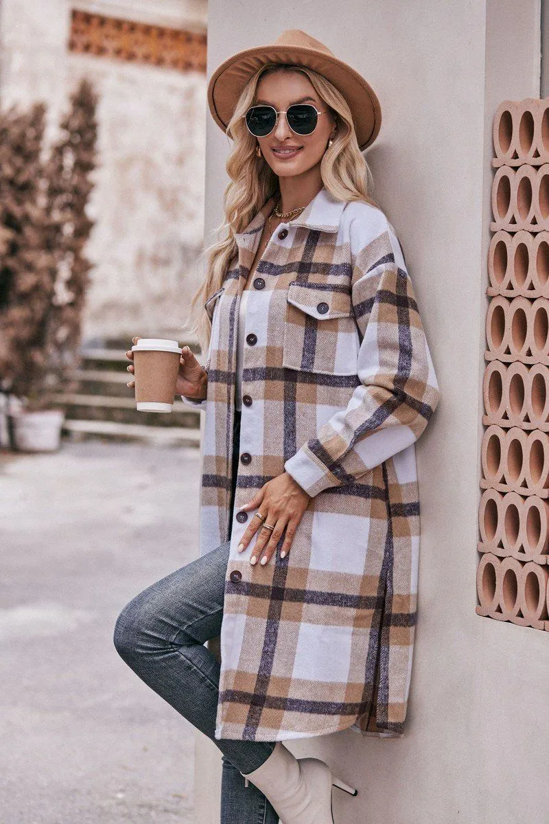 WOMEN CASUAL FLANNEL PLAID LONG BUTTON UP COAT AirflowOptimized Design