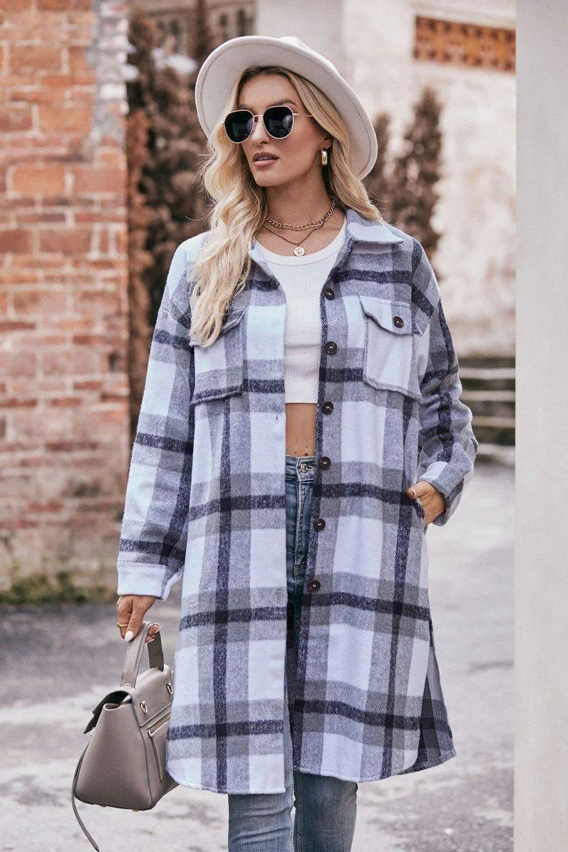Active Look AdvancedAirflowChannels WOMEN CASUAL FLANNEL PLAID LONG BUTTON UP COAT