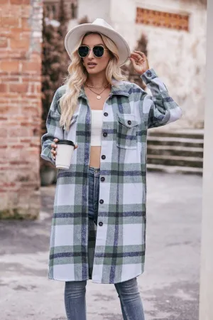 WOMEN CASUAL FLANNEL PLAID LONG BUTTON UP COAT MicrofiberTech