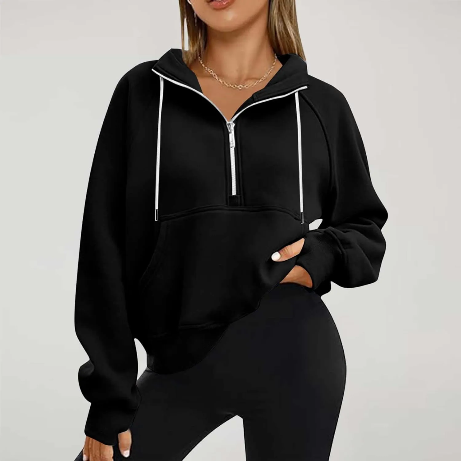 Women Casual Half Zip Sweatshirts 2024 Fall Trendy Long Sleeve Loose Tops Y2K Cropped Pullover Oversized Preppy Clothes