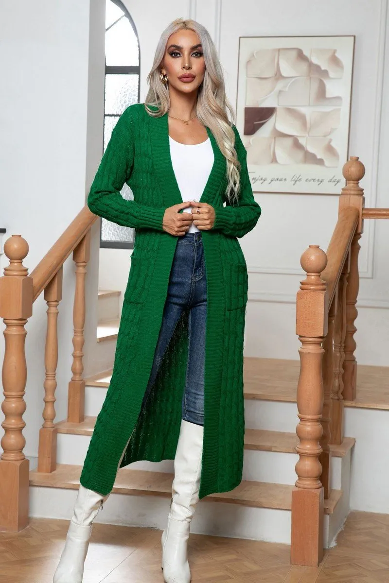 WOMEN CHUNKY CABLE KNITTED LONG LENGTH CARDIGAN NonRestrictive