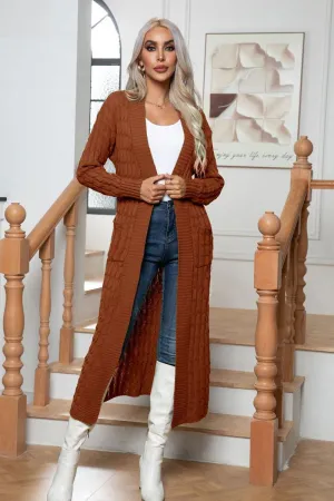Eco Friendly Dye Process Quick Dry Technology WOMEN CHUNKY CABLE KNITTED LONG LENGTH CARDIGAN